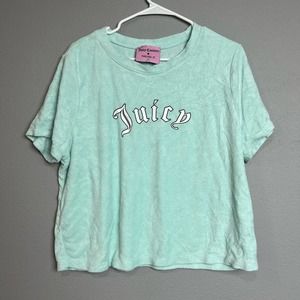 Juicy Couture Forever 21 collaboration cropped mint terry cloth shirt y2k 2000